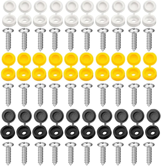60 PCS Number Plate Screws and Caps,30 Screws and 30 Caps